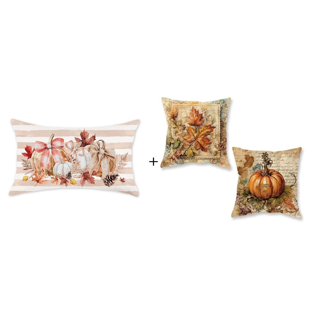 8620 Fall Throw Pillow Covers 18x18 Inch Set of 2 Pink Stripe Vintage